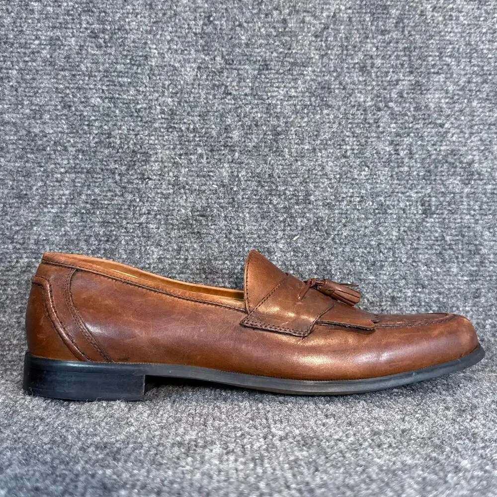Chaps Brown Leather Tassel Loafers Kiltie Moc Toe Slip On Dress Shoes Size 10